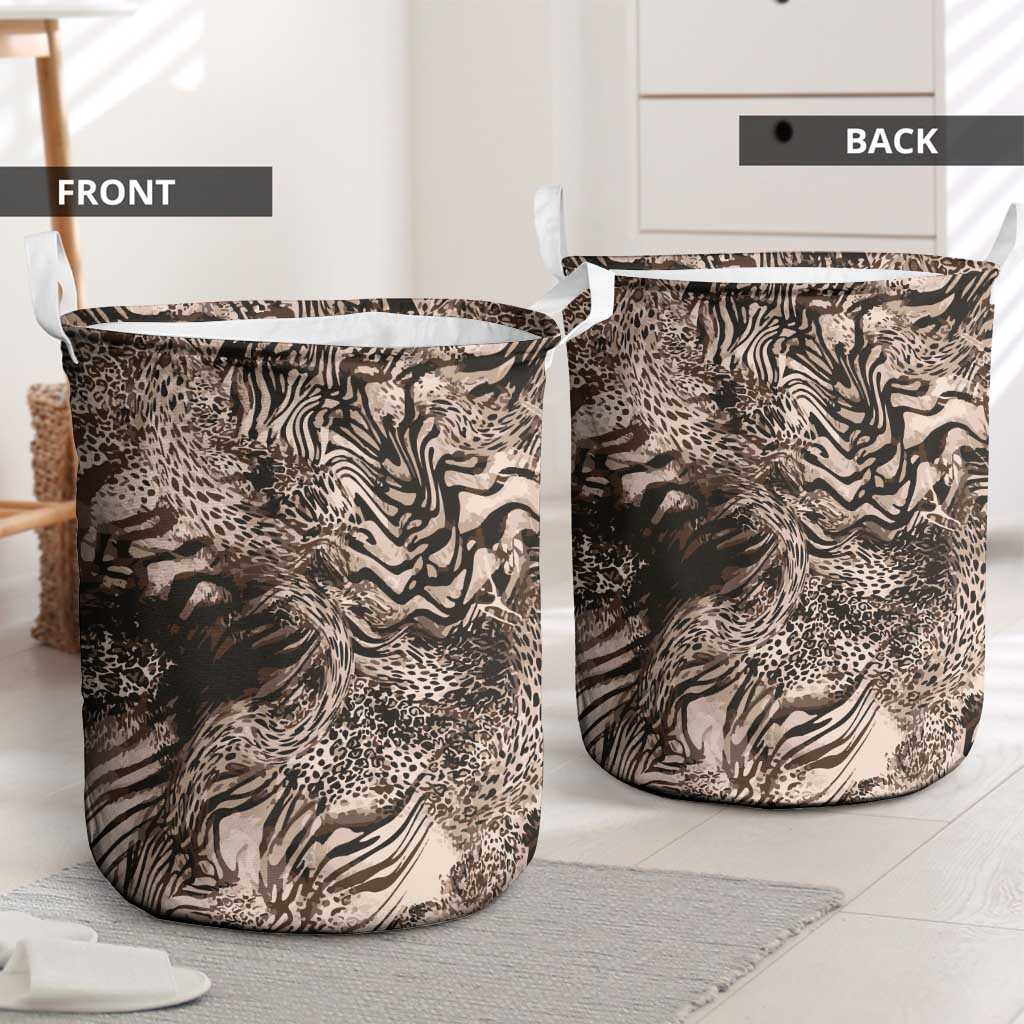 African Safari Zebra Leopard Swirl Pattern Laundry Basket