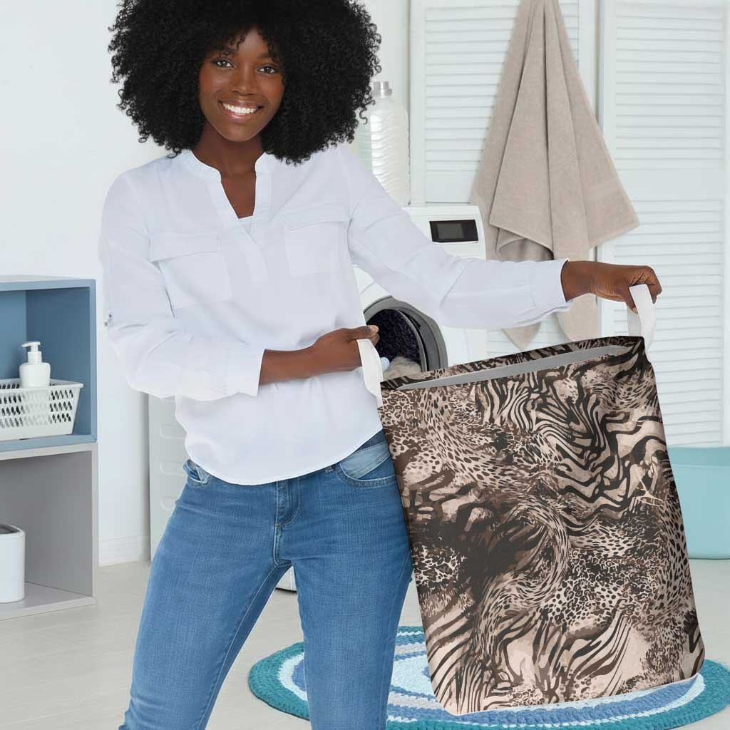 African Safari Zebra Leopard Swirl Pattern Laundry Basket