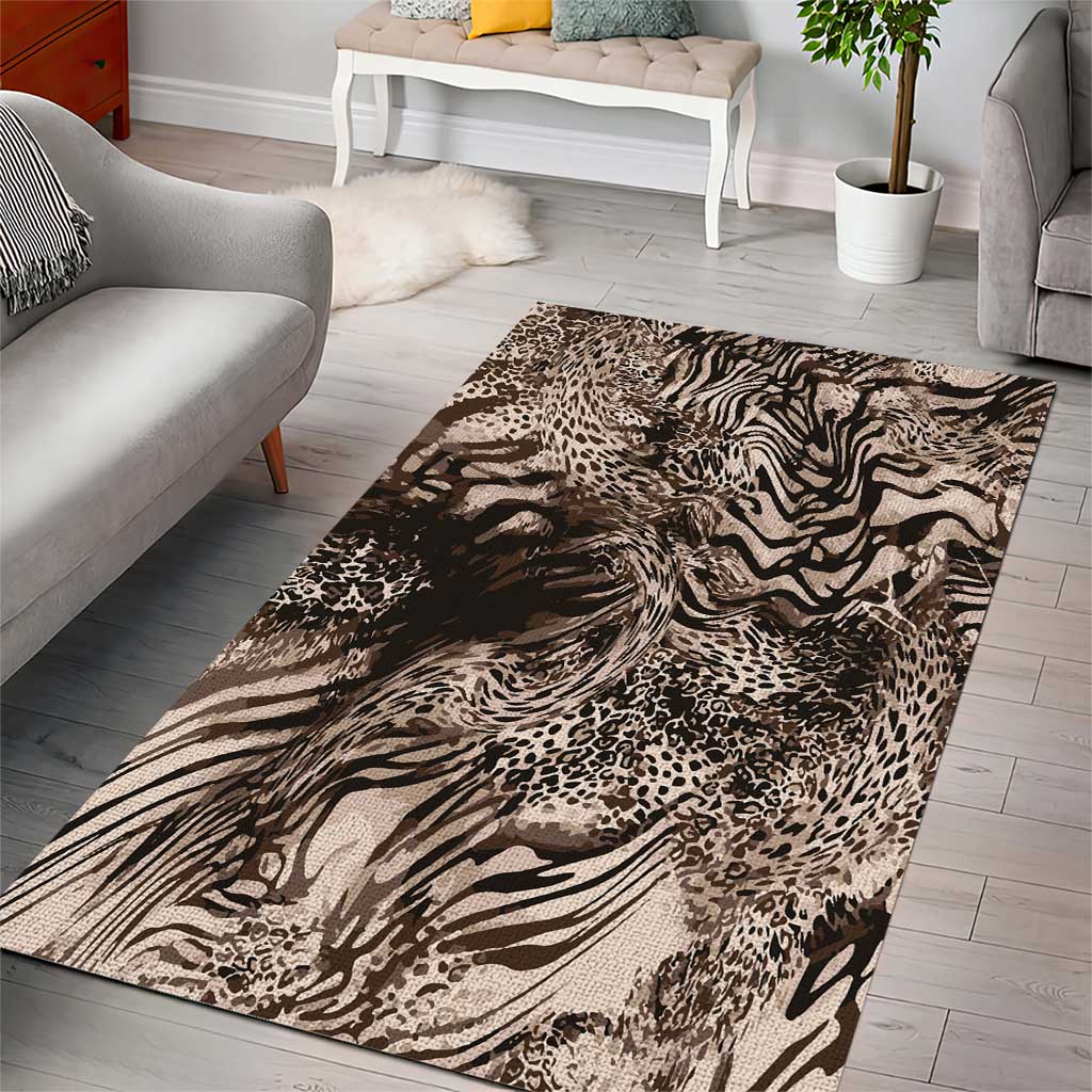 African Safari Zebra Leopard Swirl Pattern Area Rug