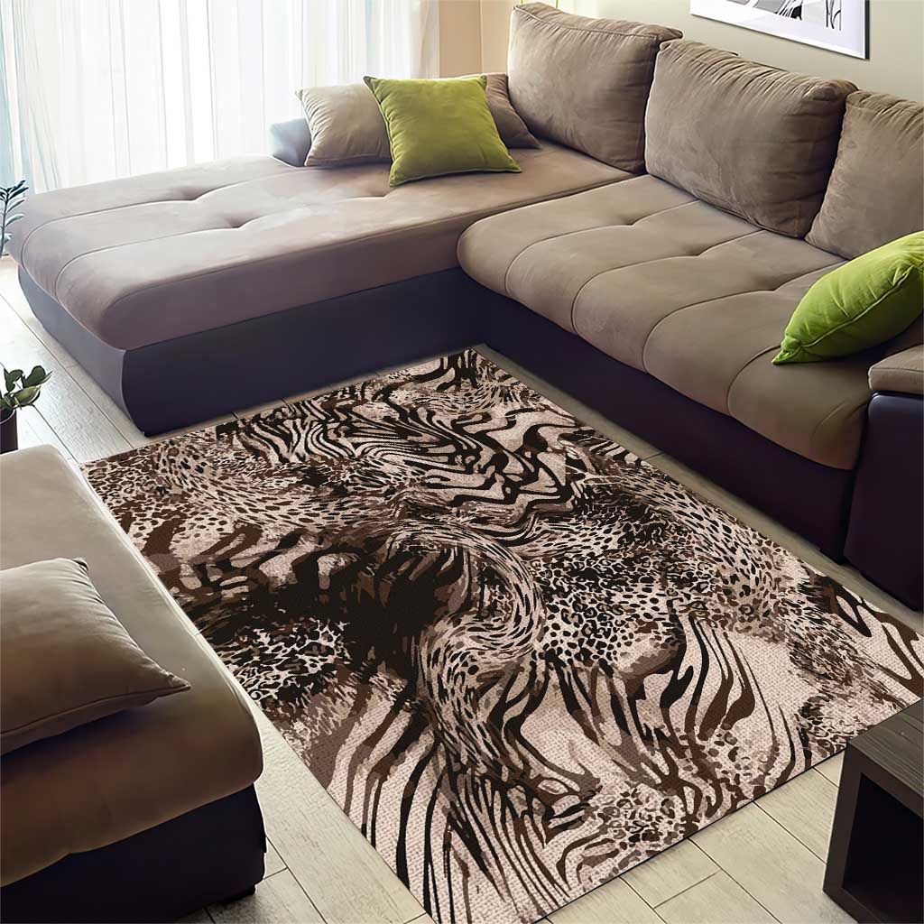 African Safari Zebra Leopard Swirl Pattern Area Rug