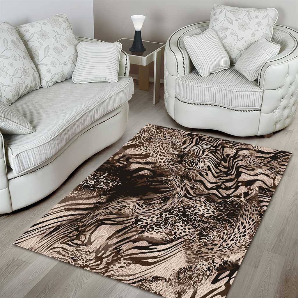 African Safari Zebra Leopard Swirl Pattern Area Rug