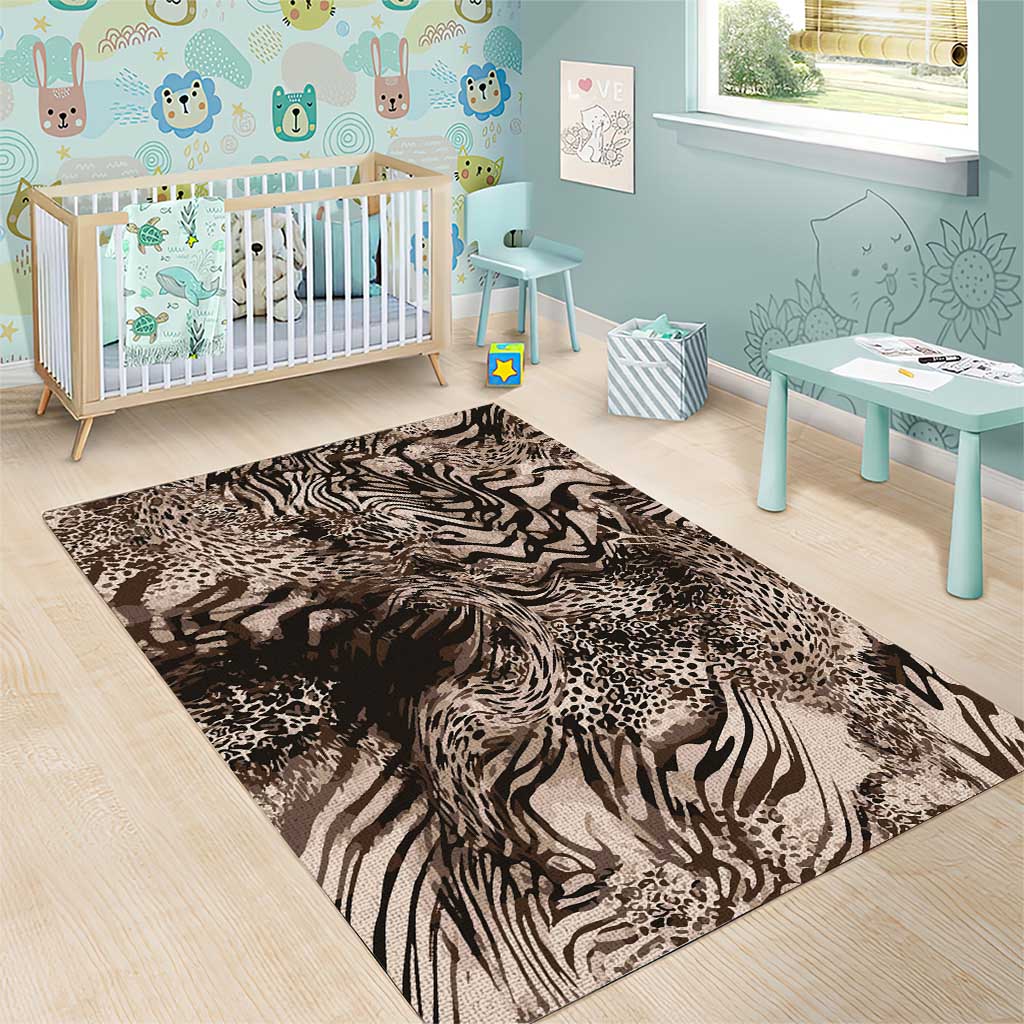 African Safari Zebra Leopard Swirl Pattern Area Rug