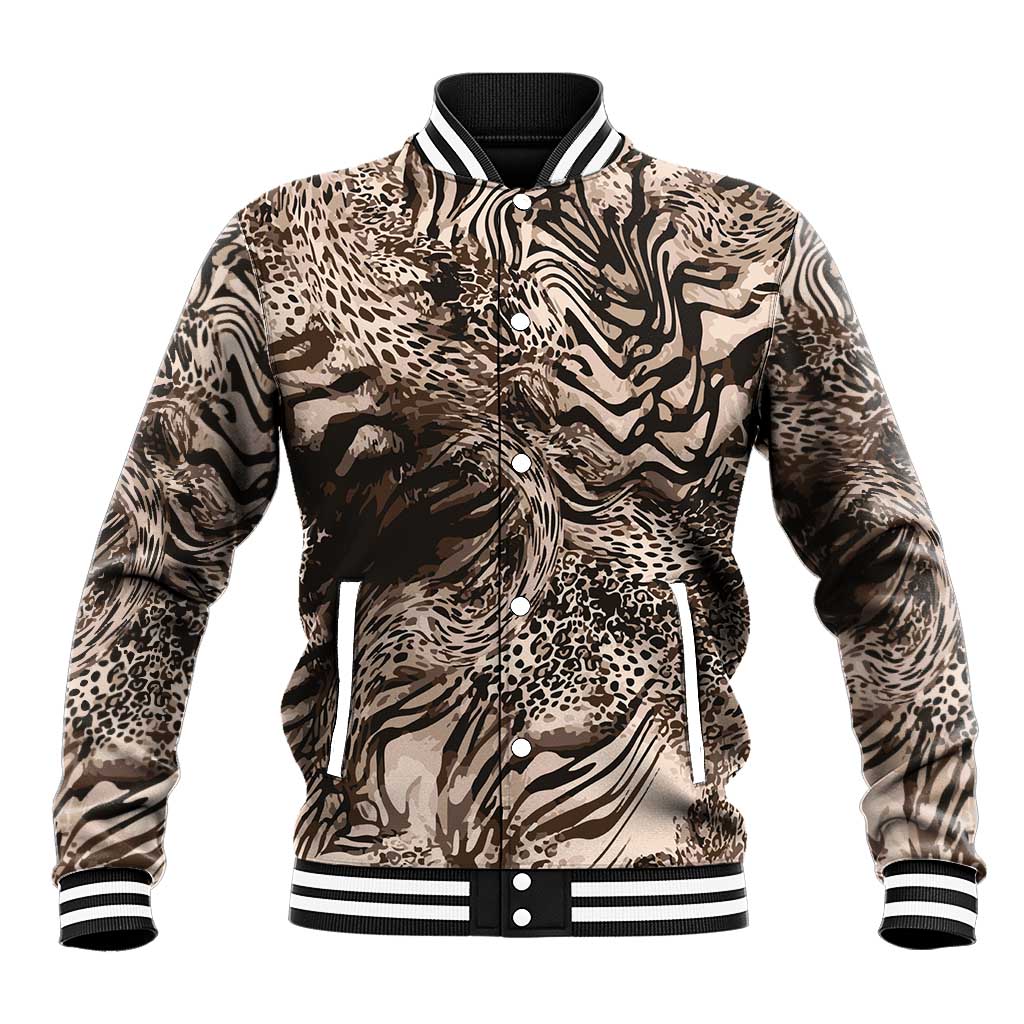 African Safari Zebra Leopard Swirl Pattern Baseball Jacket
