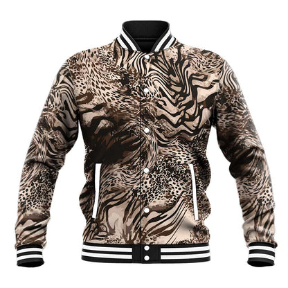 African Safari Zebra Leopard Swirl Pattern Baseball Jacket