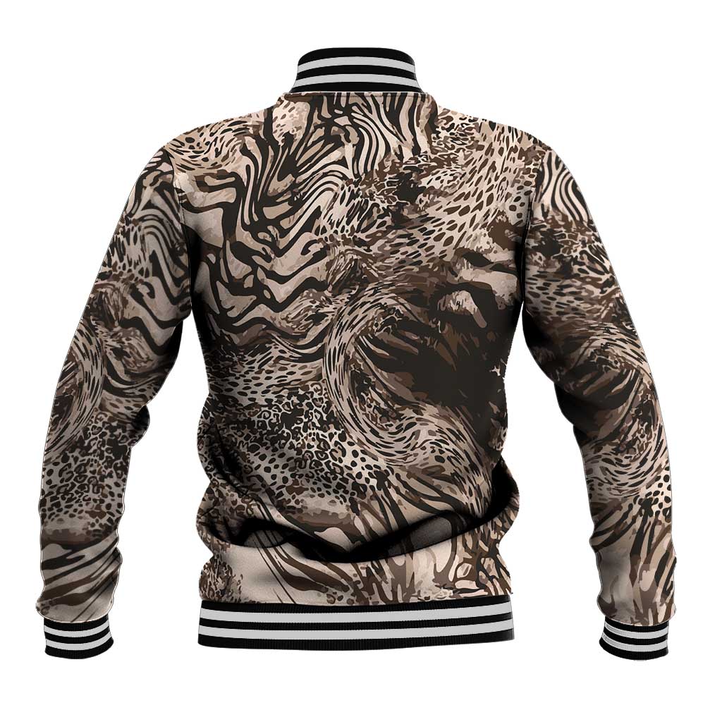African Safari Zebra Leopard Swirl Pattern Baseball Jacket