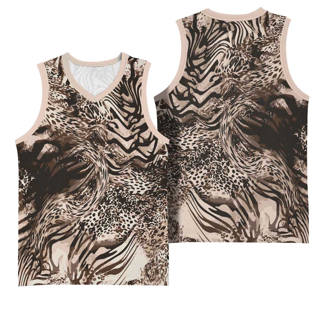 African Safari Zebra Leopard Swirl Pattern Basketball Jersey