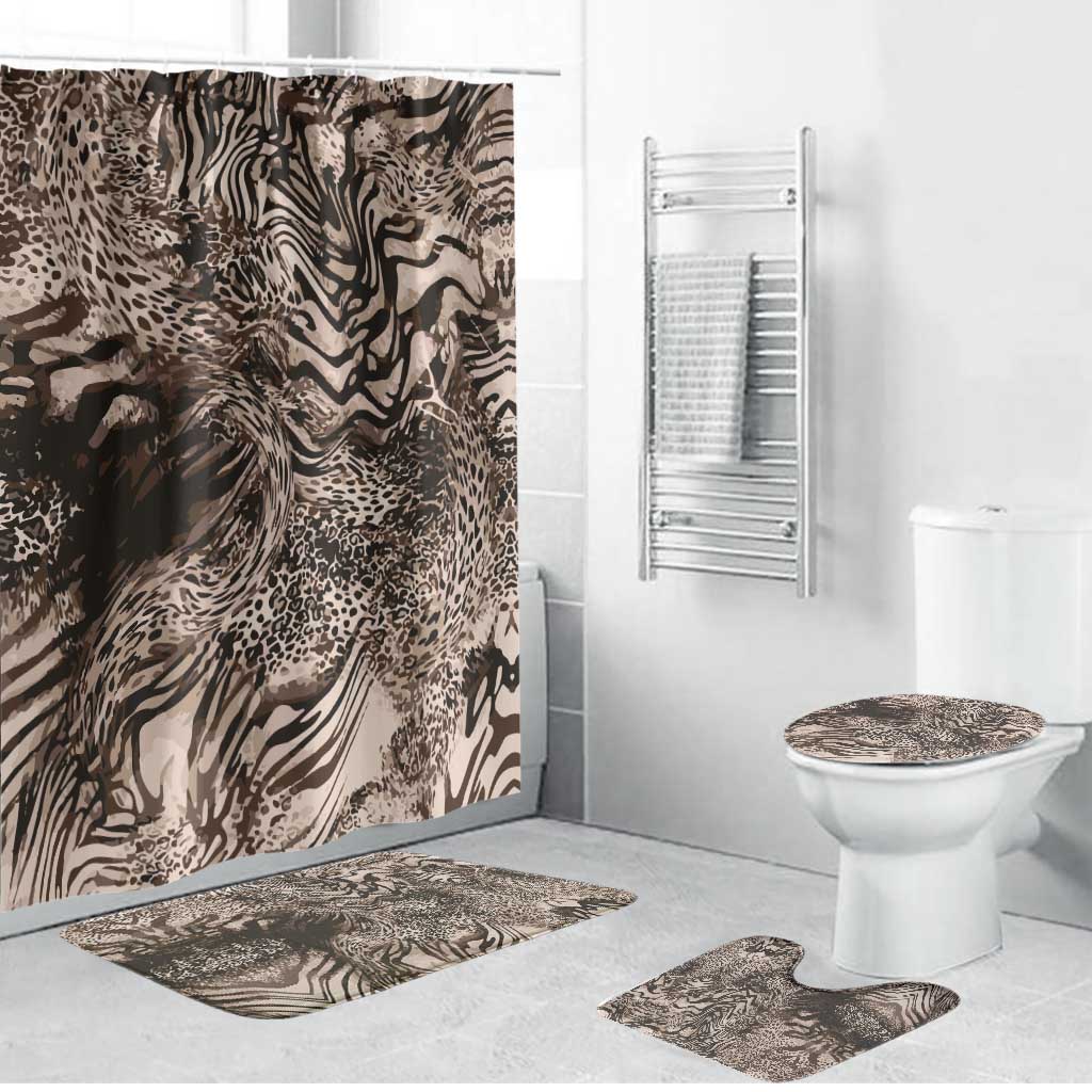 African Safari Zebra Leopard Swirl Pattern Bathroom Set