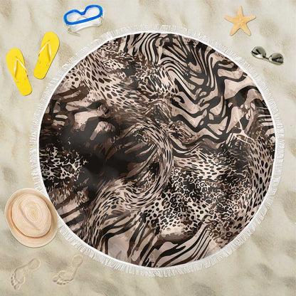 African Safari Zebra Leopard Swirl Pattern Beach Blanket
