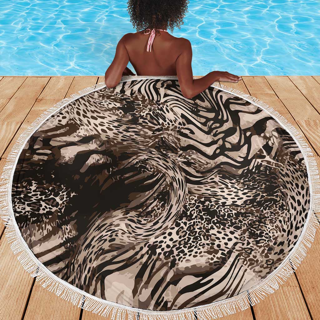 African Safari Zebra Leopard Swirl Pattern Beach Blanket