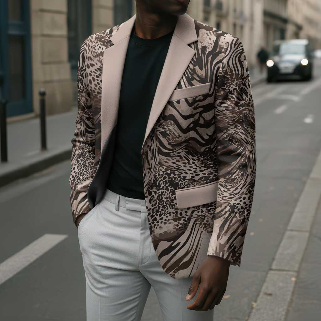 African Safari Zebra Leopard Swirl Pattern Blazer