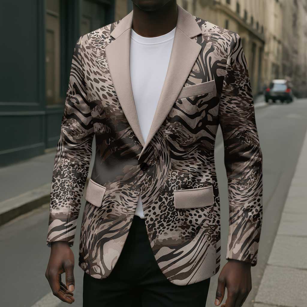 African Safari Zebra Leopard Swirl Pattern Blazer
