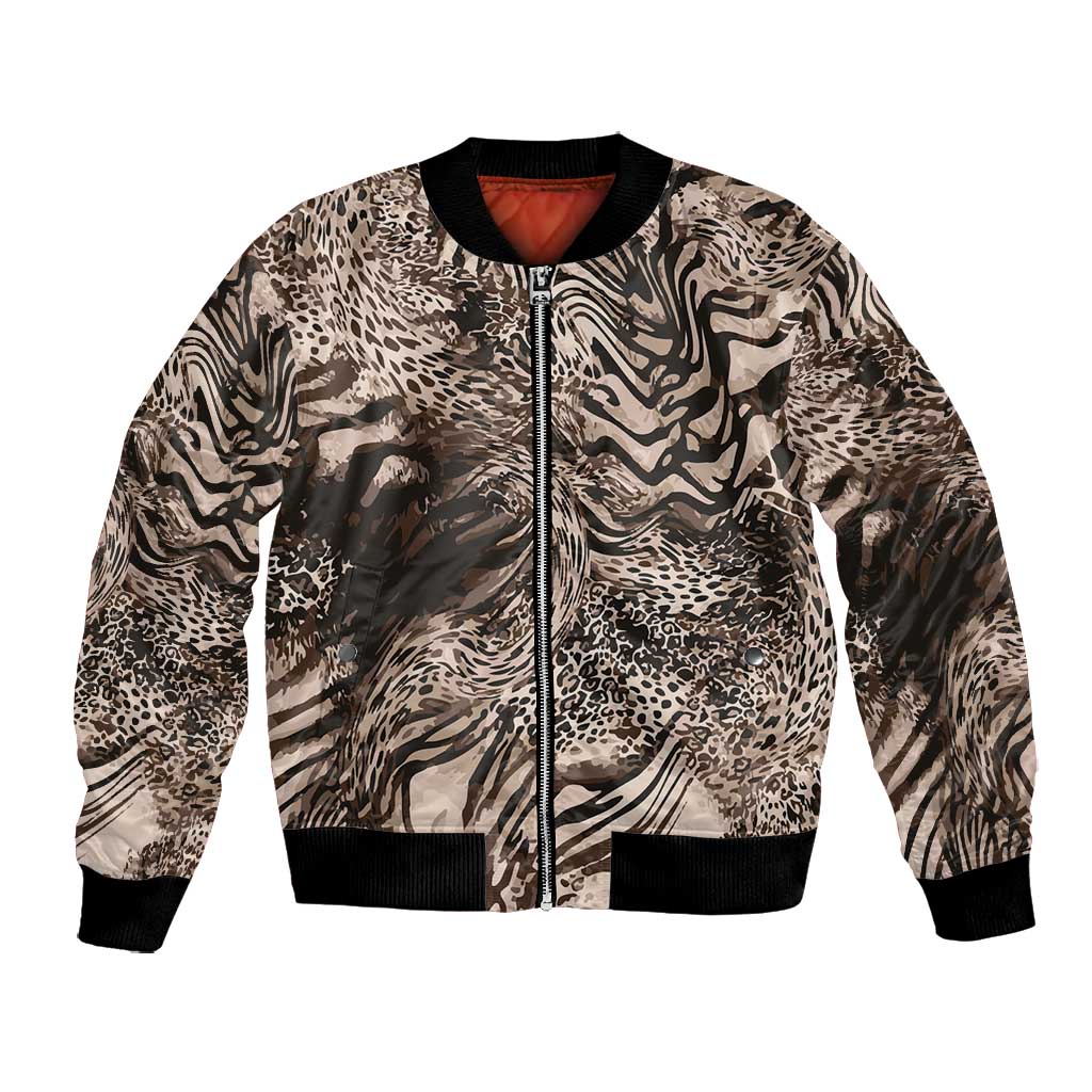African Safari Zebra Leopard Swirl Pattern Bomber Jacket