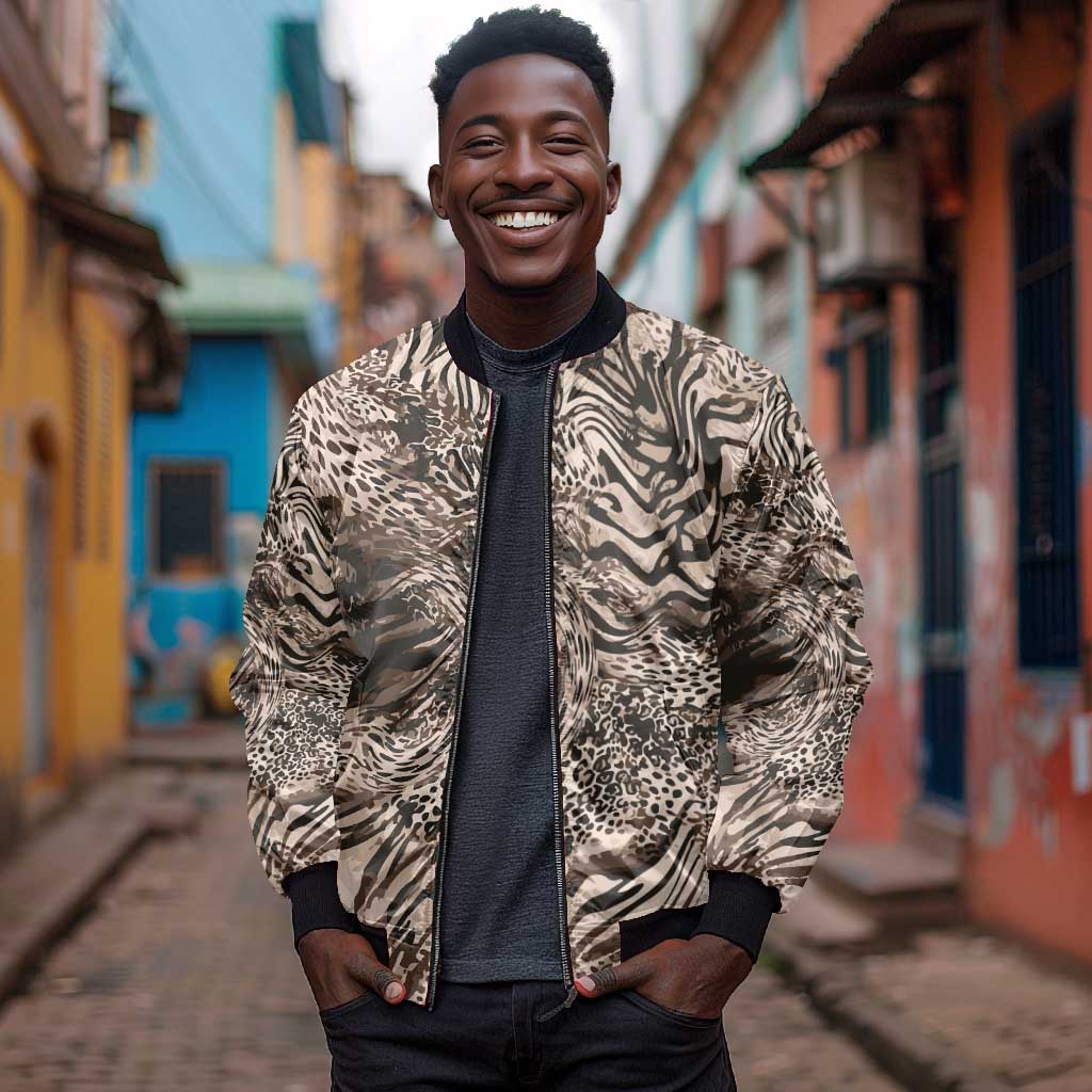 African Safari Zebra Leopard Swirl Pattern Bomber Jacket