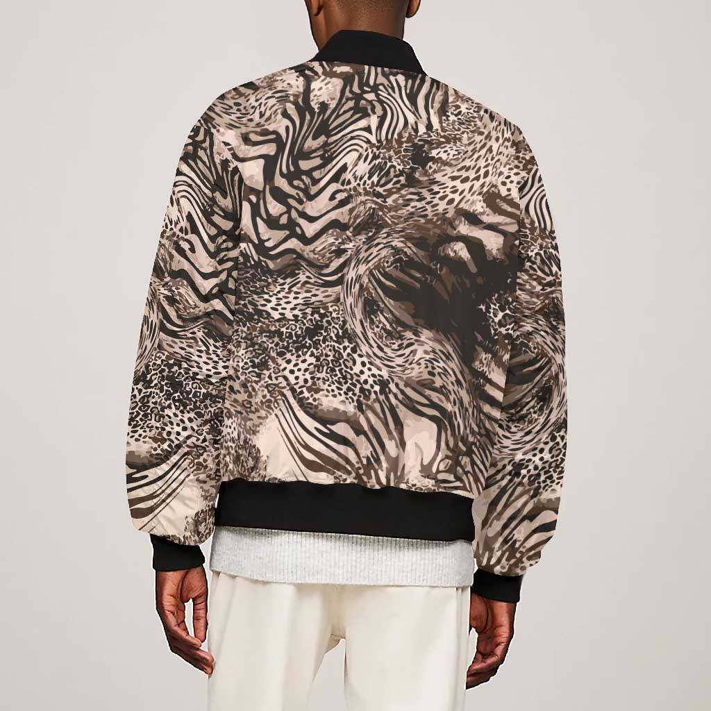 African Safari Zebra Leopard Swirl Pattern Bomber Jacket