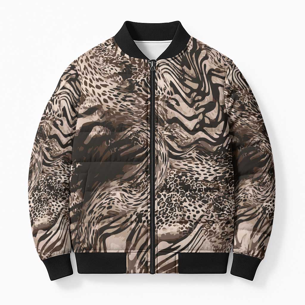 African Safari Zebra Leopard Swirl Pattern Bomber Puffer Jacket
