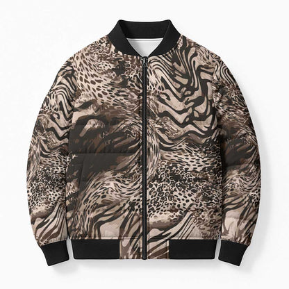 African Safari Zebra Leopard Swirl Pattern Bomber Puffer Jacket