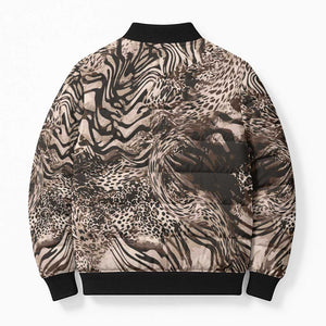 African Safari Zebra Leopard Swirl Pattern Bomber Puffer Jacket