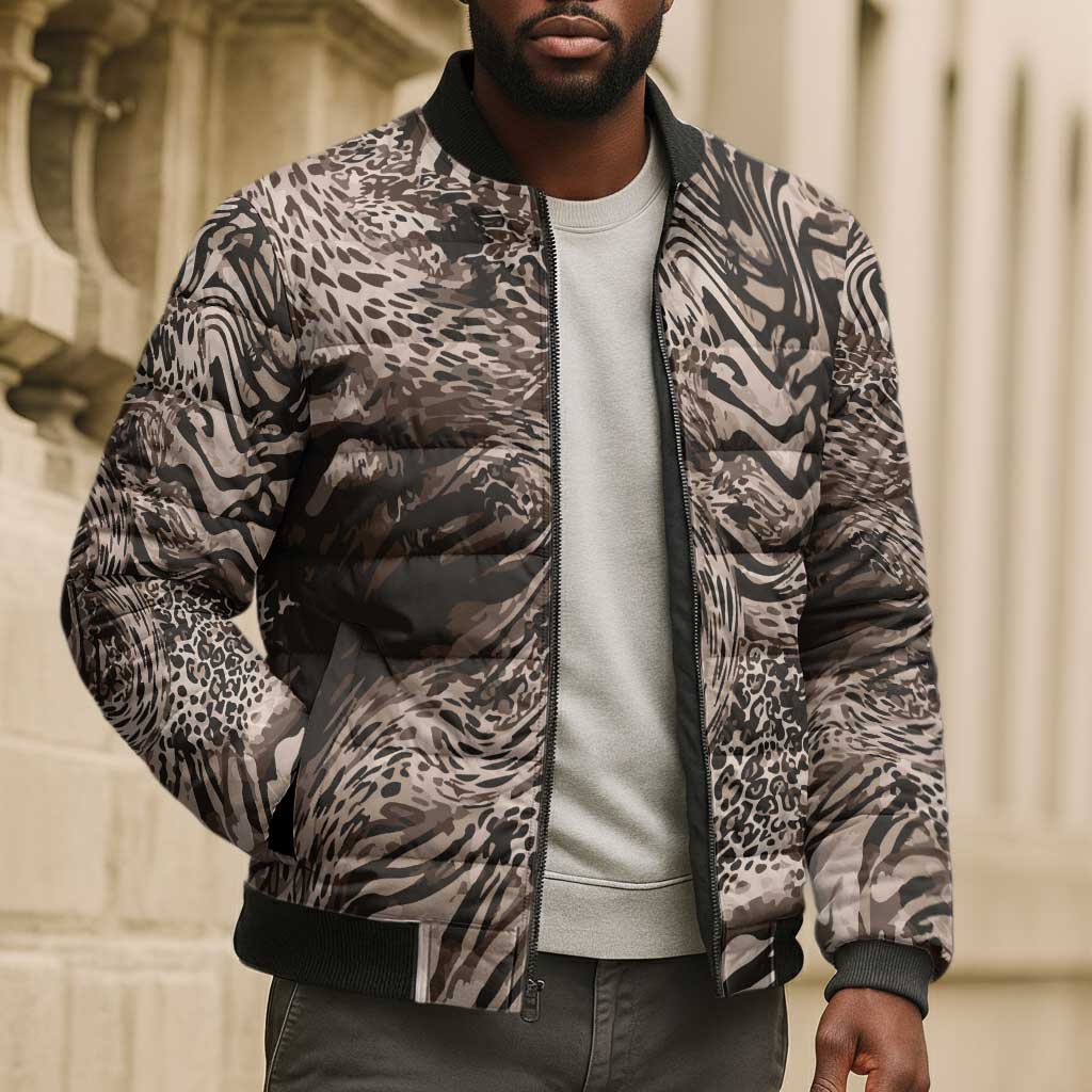 African Safari Zebra Leopard Swirl Pattern Bomber Puffer Jacket