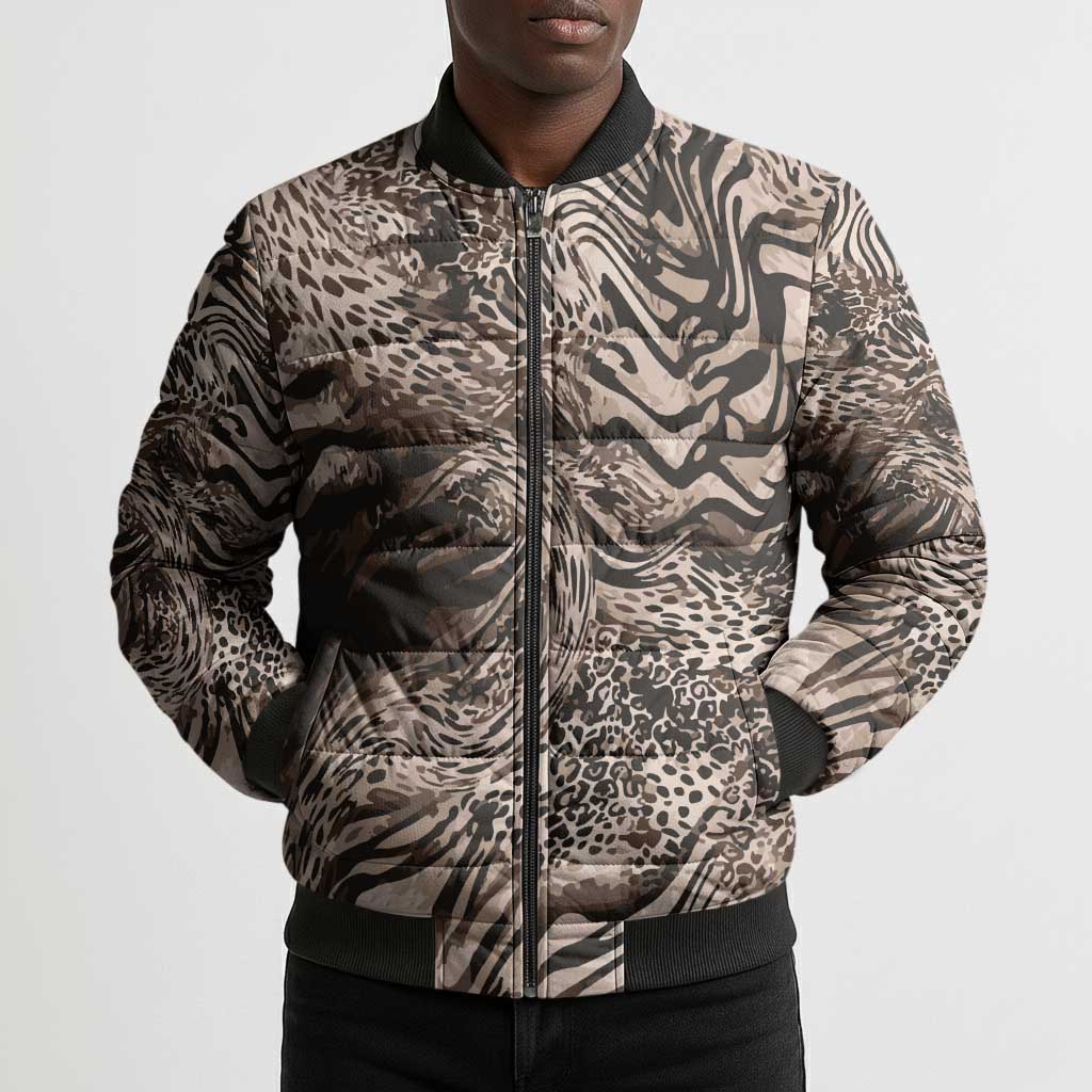 African Safari Zebra Leopard Swirl Pattern Bomber Puffer Jacket