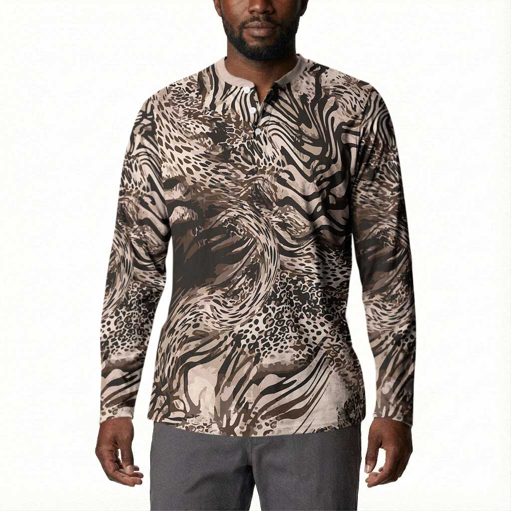 African Safari Zebra Leopard Swirl Pattern Button Sweatshirt
