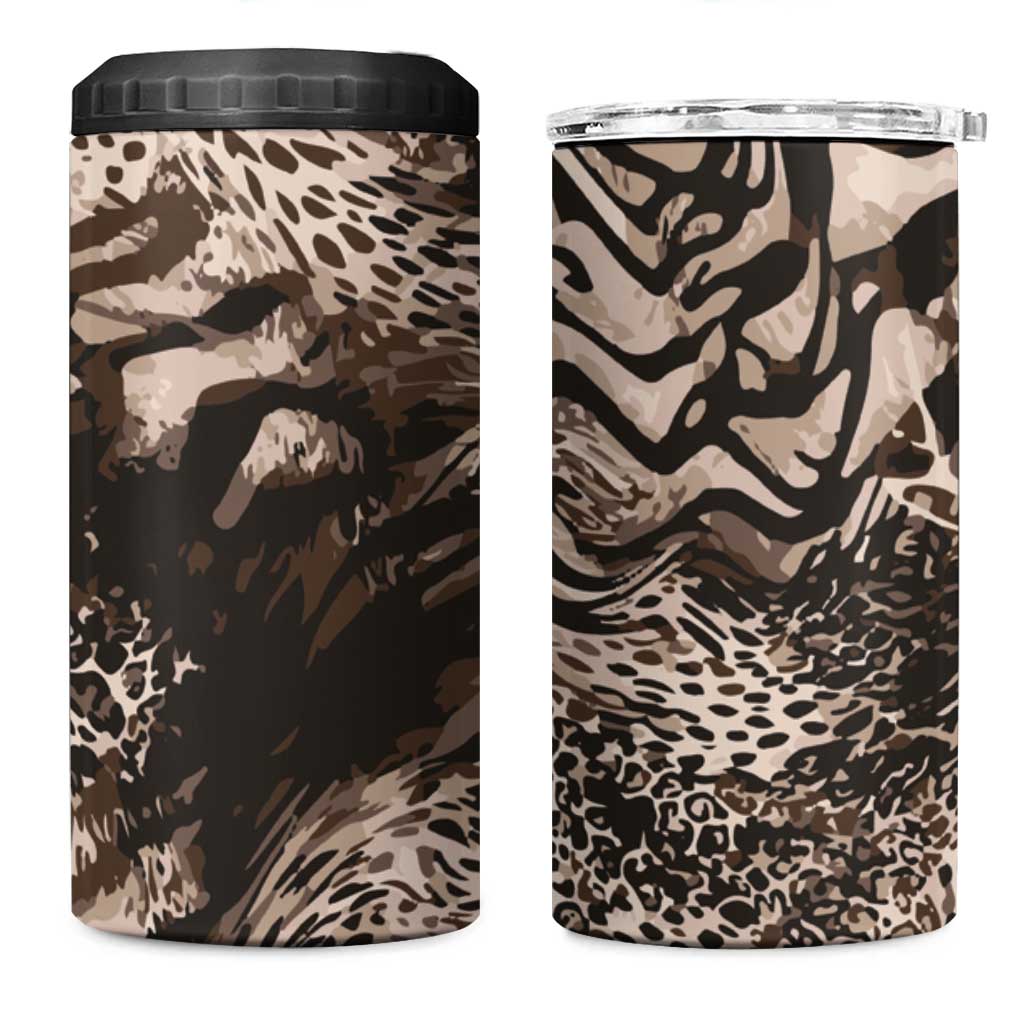 African Safari Zebra Leopard Swirl Pattern 4 in 1 Can Cooler Tumbler