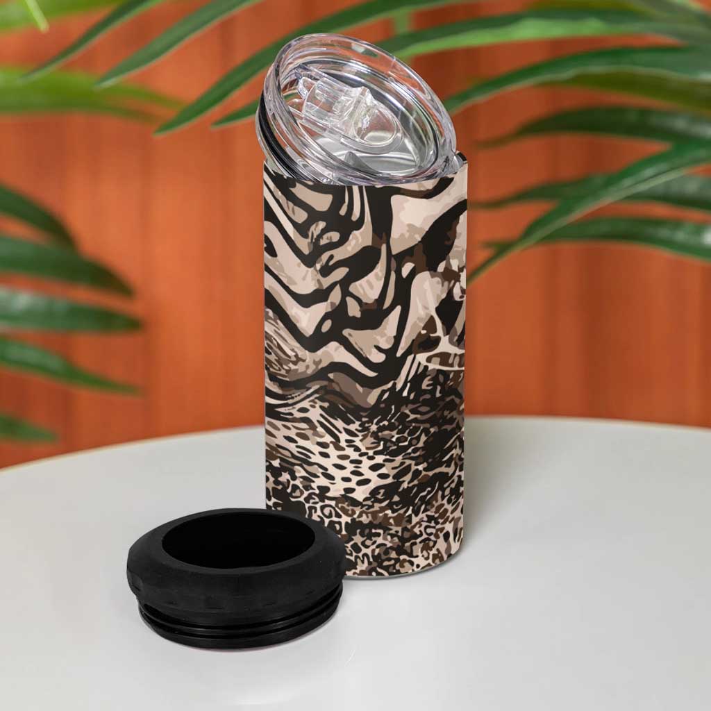 African Safari Zebra Leopard Swirl Pattern 4 in 1 Can Cooler Tumbler