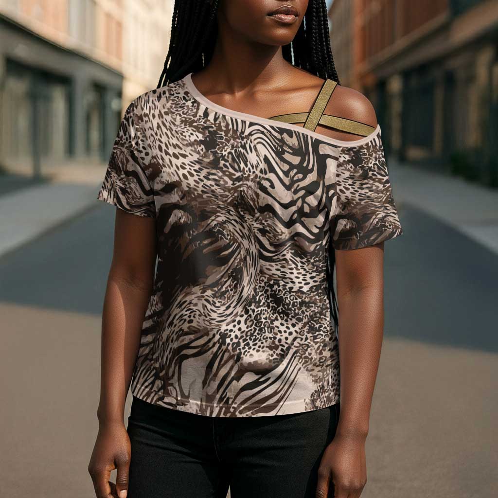 African Safari Zebra Leopard Swirl Pattern Cross Shoulder Shirt