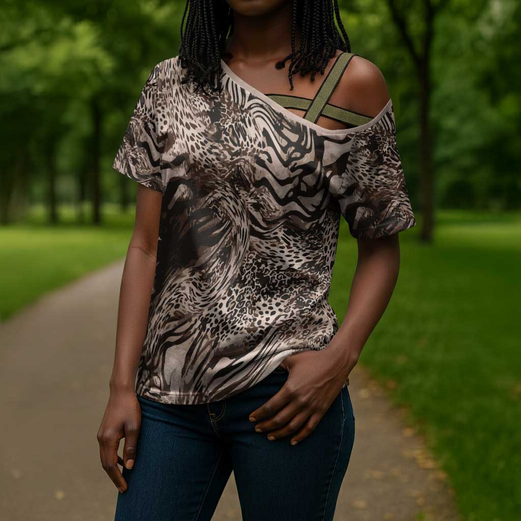 African Safari Zebra Leopard Swirl Pattern Cross Shoulder Shirt