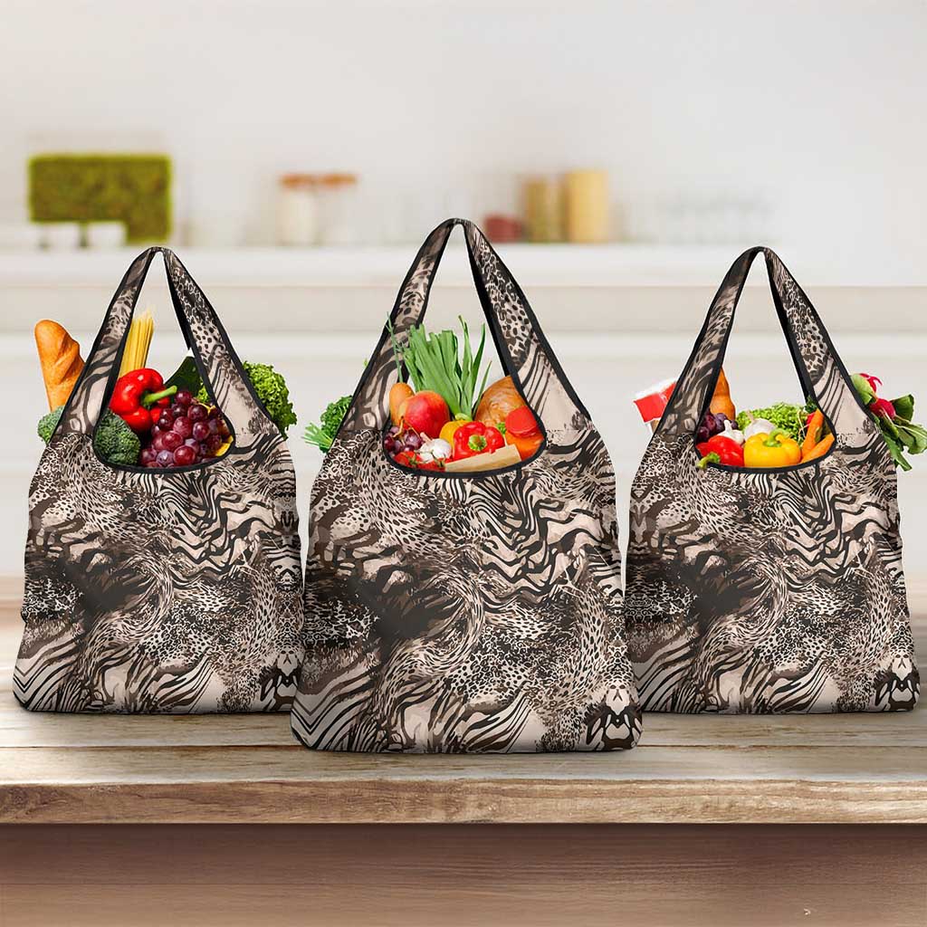 African Safari Zebra Leopard Swirl Pattern Grocery Bag