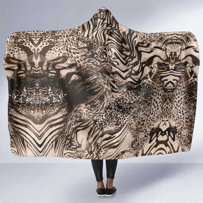 African Safari Zebra Leopard Swirl Pattern Hooded Blanket