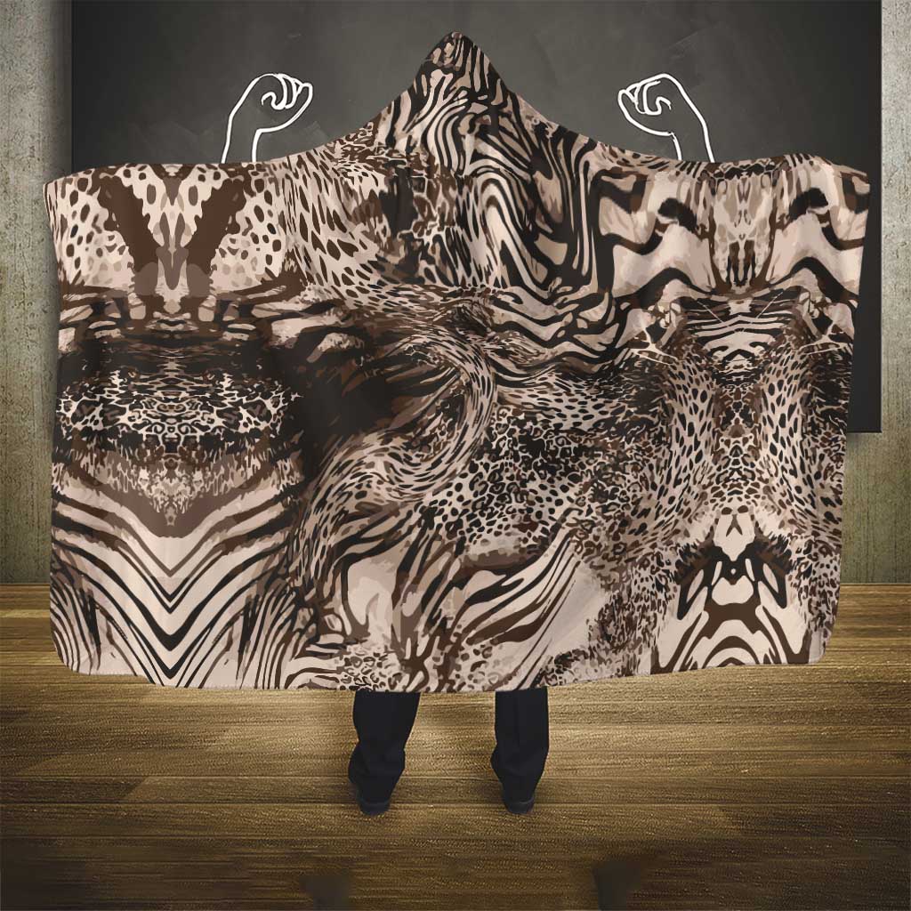 African Safari Zebra Leopard Swirl Pattern Hooded Blanket