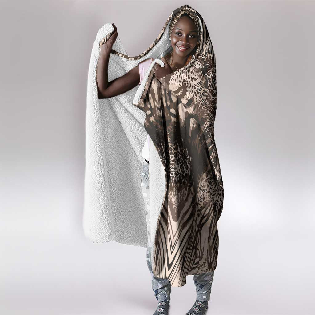 African Safari Zebra Leopard Swirl Pattern Hooded Blanket