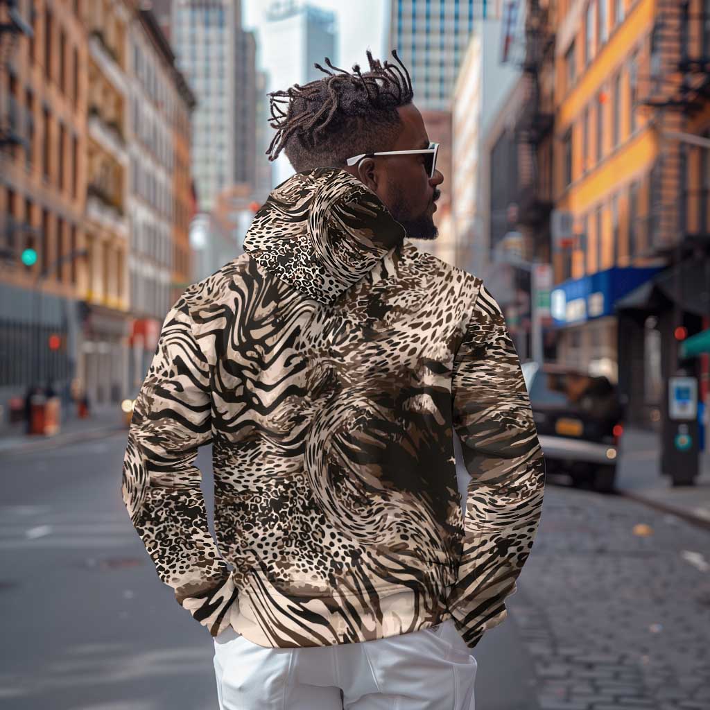 African Safari Zebra Leopard Swirl Pattern Hoodie