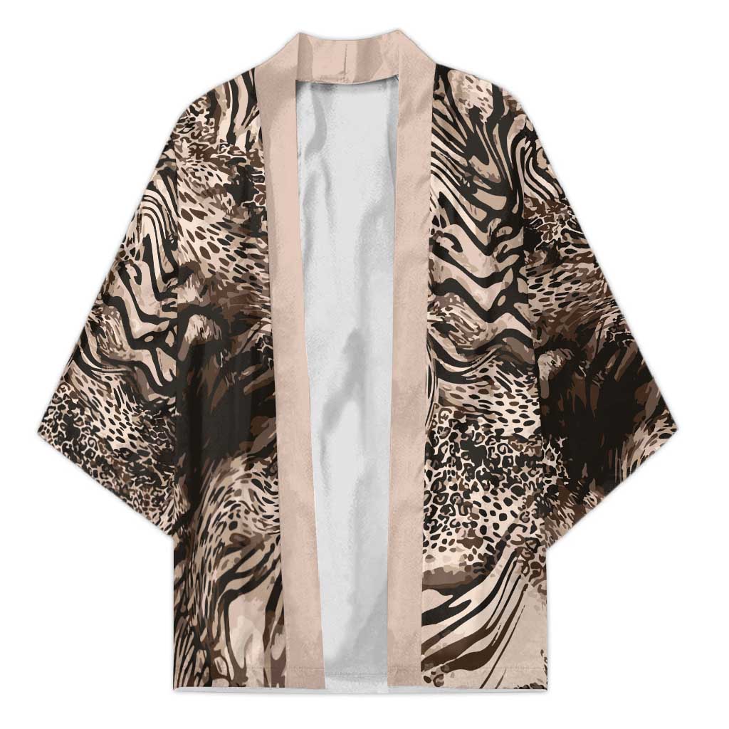 African Safari Zebra Leopard Swirl Pattern Kimono