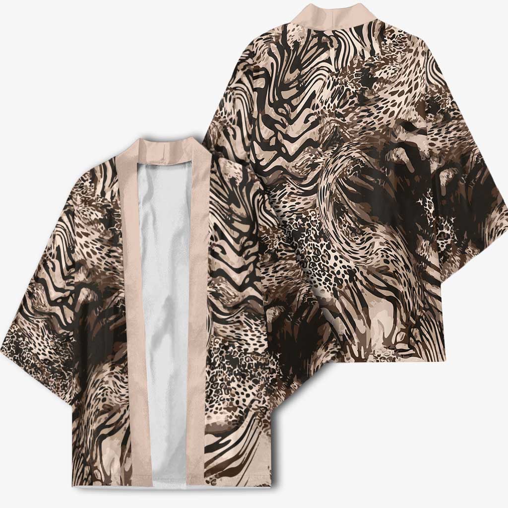 African Safari Zebra Leopard Swirl Pattern Kimono