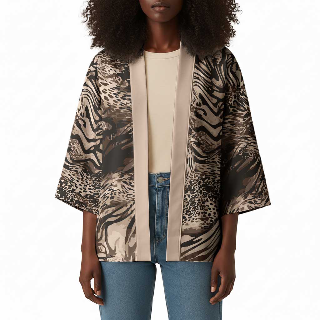 African Safari Zebra Leopard Swirl Pattern Kimono