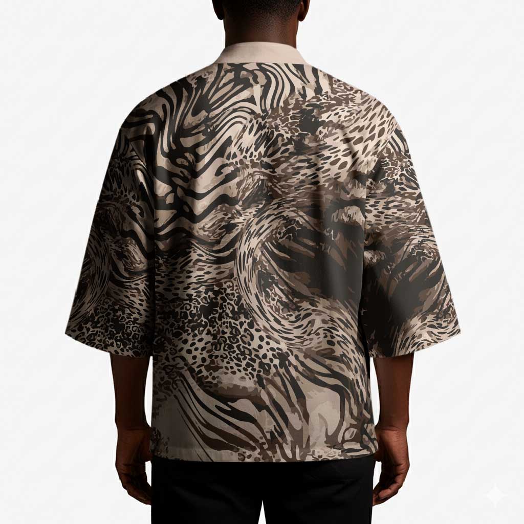 African Safari Zebra Leopard Swirl Pattern Kimono