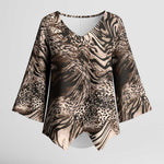 African Safari Zebra Leopard Swirl Pattern Kimono Sleeve Blouse