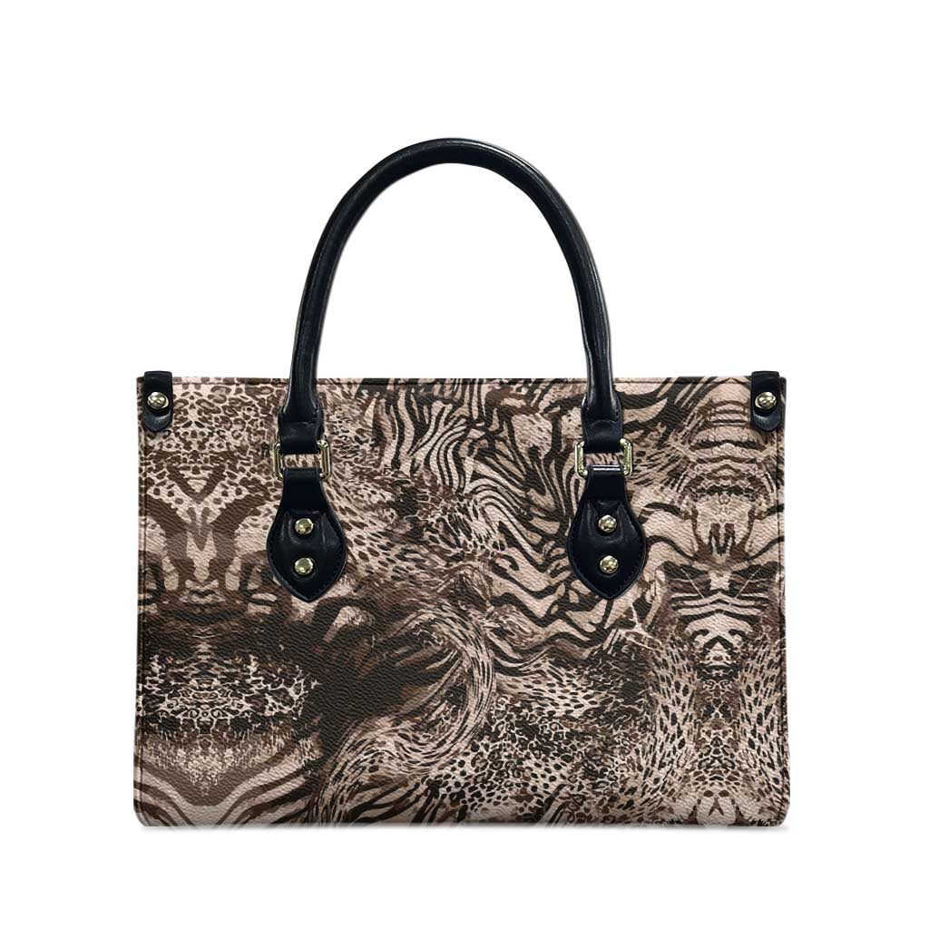African Safari Zebra Leopard Swirl Pattern Leather Bag