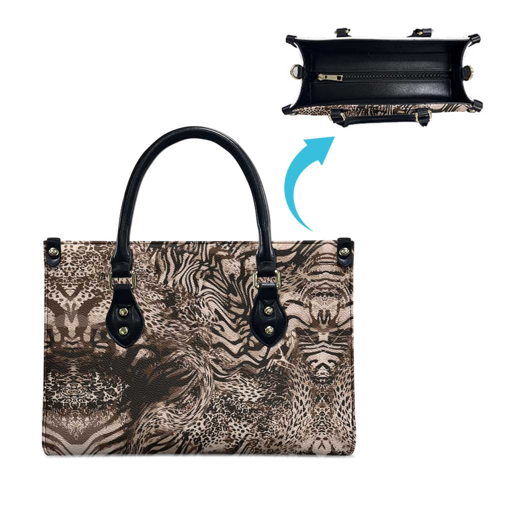 African Safari Zebra Leopard Swirl Pattern Leather Bag