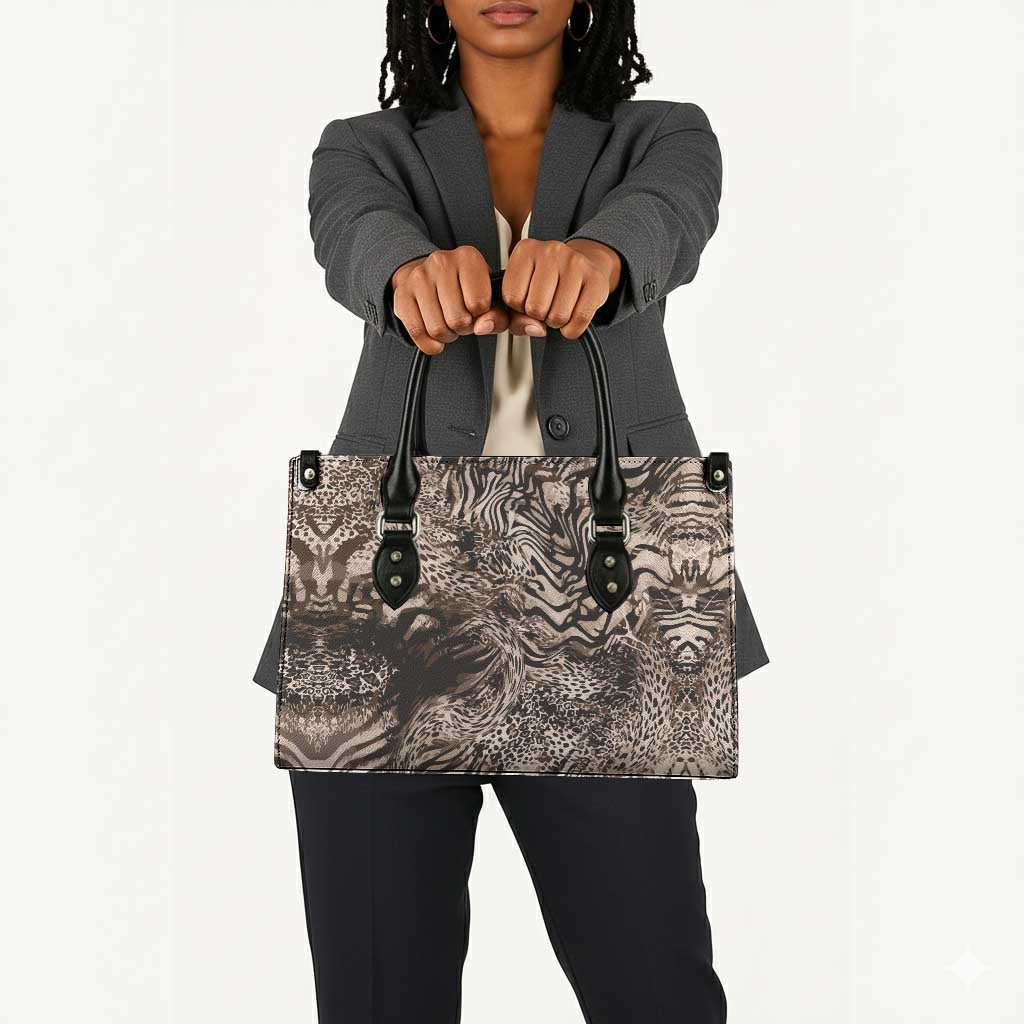 African Safari Zebra Leopard Swirl Pattern Leather Bag