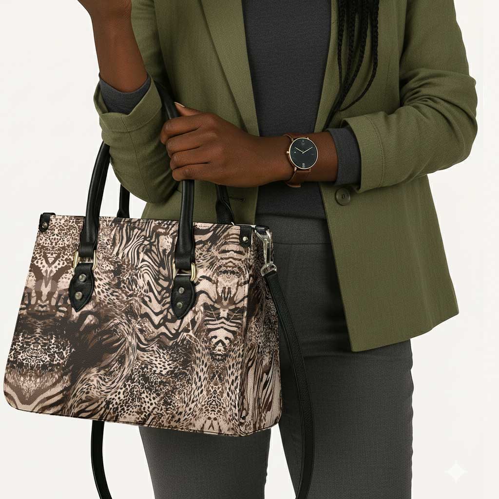 African Safari Zebra Leopard Swirl Pattern Leather Bag