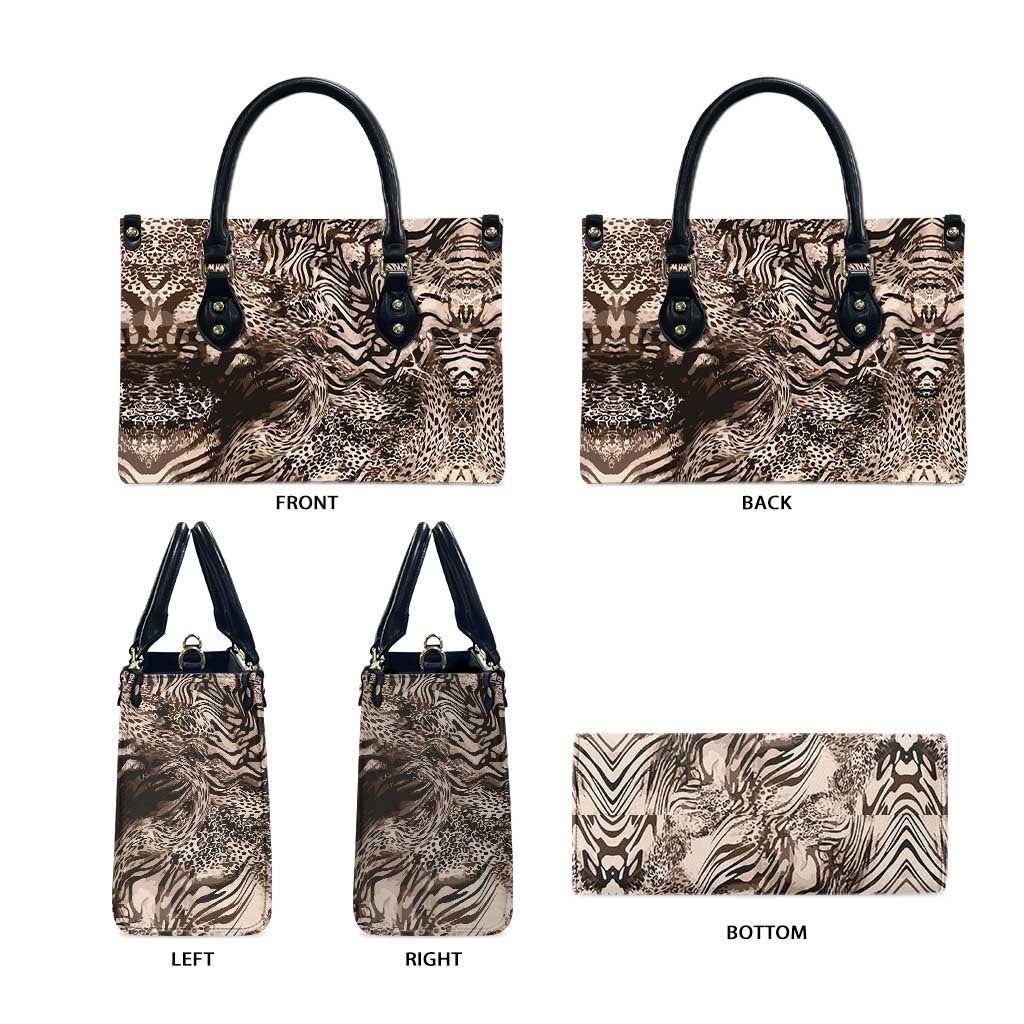 African Safari Zebra Leopard Swirl Pattern Leather Bag