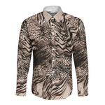 African Safari Zebra Leopard Swirl Pattern Long Sleeve Button Shirt