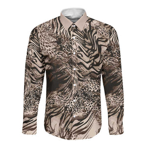 African Safari Zebra Leopard Swirl Pattern Long Sleeve Button Shirt