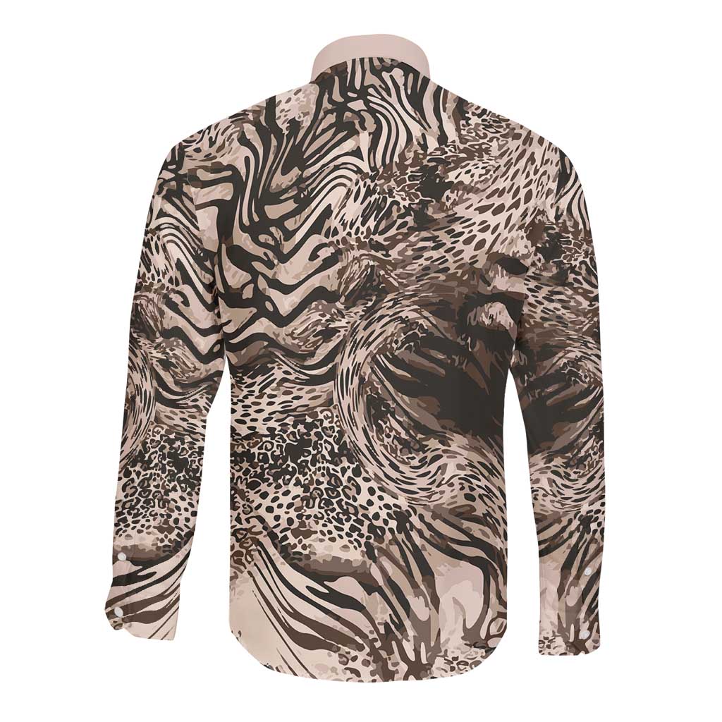 African Safari Zebra Leopard Swirl Pattern Long Sleeve Button Shirt