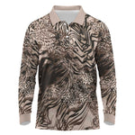 African Safari Zebra Leopard Swirl Pattern Long Sleeve Polo Shirt