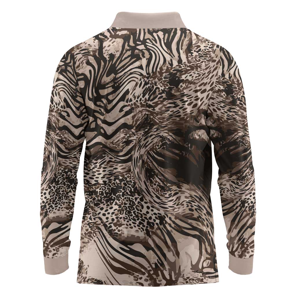 African Safari Zebra Leopard Swirl Pattern Long Sleeve Polo Shirt