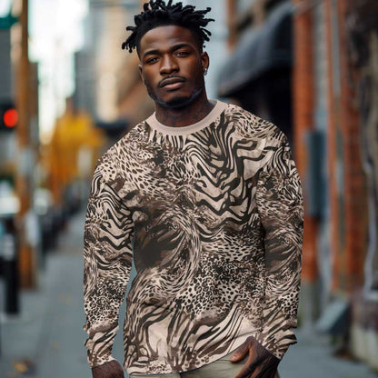 African Safari Zebra Leopard Swirl Pattern Long Sleeve Shirt