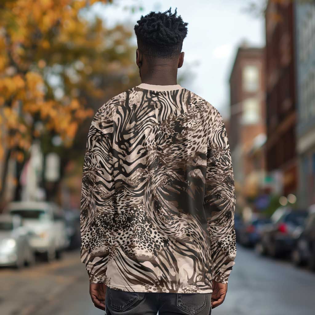 African Safari Zebra Leopard Swirl Pattern Long Sleeve Shirt